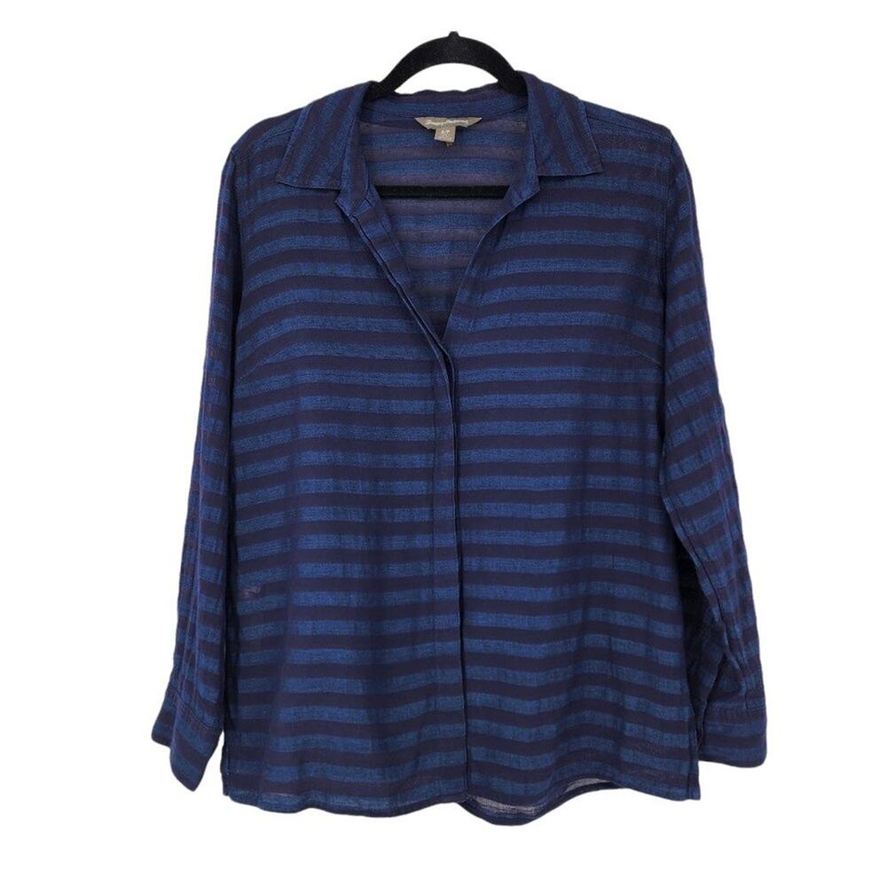 Tommy Bahama Blue Cotton Striped Long Sleeve Roll Tab Button Shirt Size Small